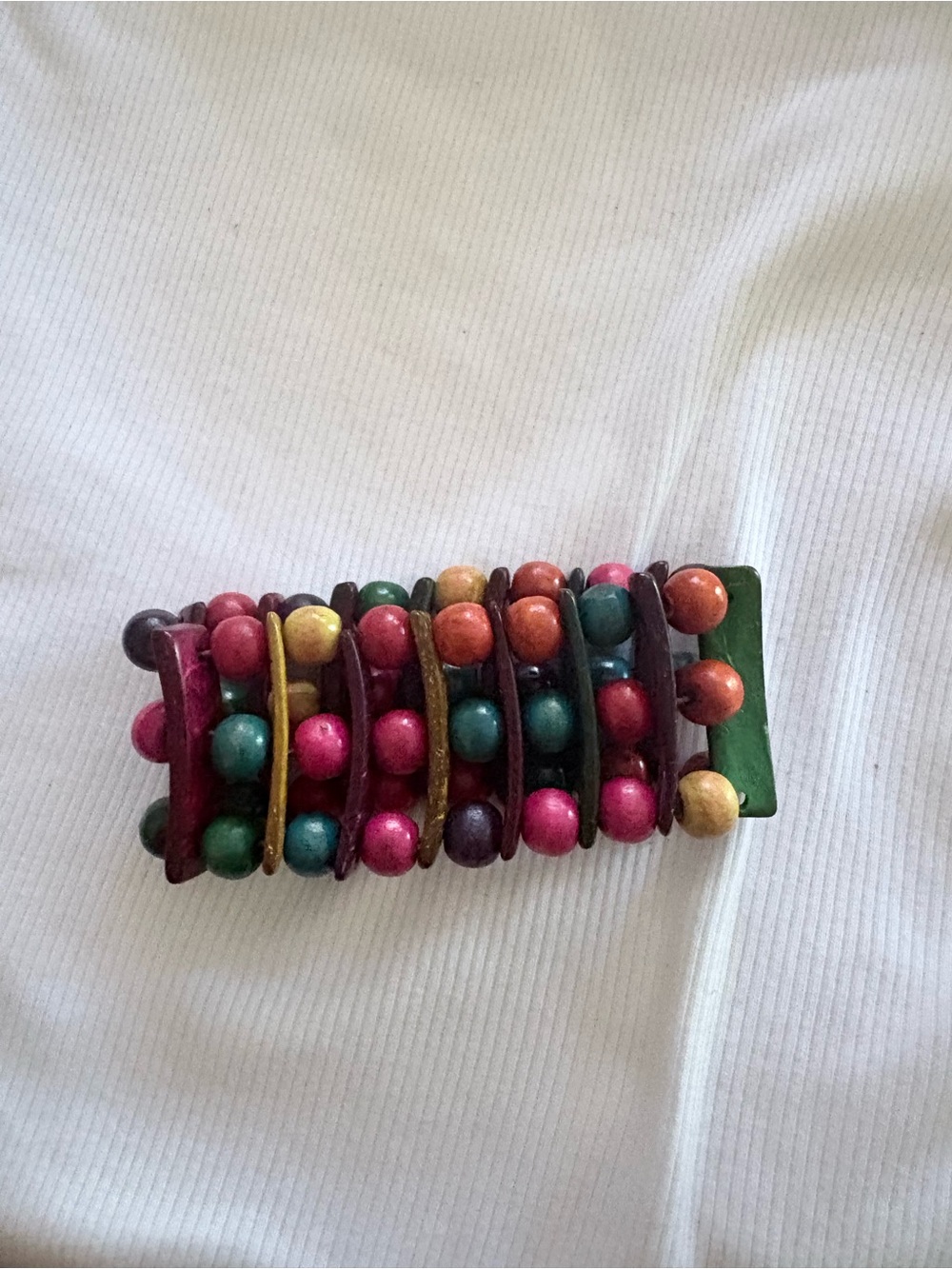 Colorful Multi-Bead Stretch Bracelet - Pink, Green, Orange.
